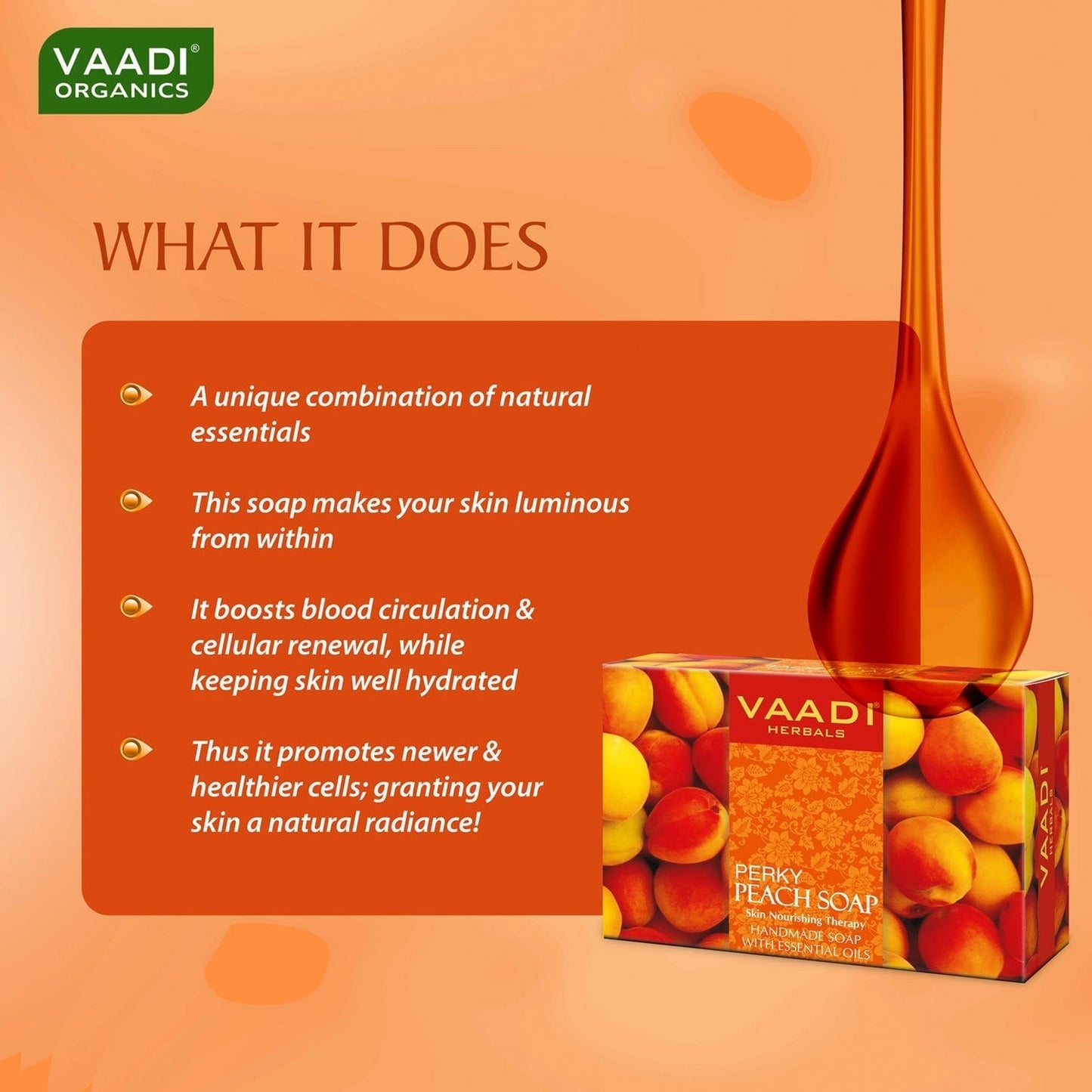 Organic Perky Peach Soap with Almond Oil - Skin Nourishing - Rehydrates (6 x 75 gms / 2.7 oz)