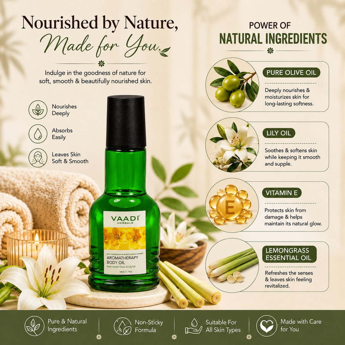 Lemongrass Oil with Lily Extract - Aromatherapy - Strengthens Bones (110 ml/4 fl oz)
