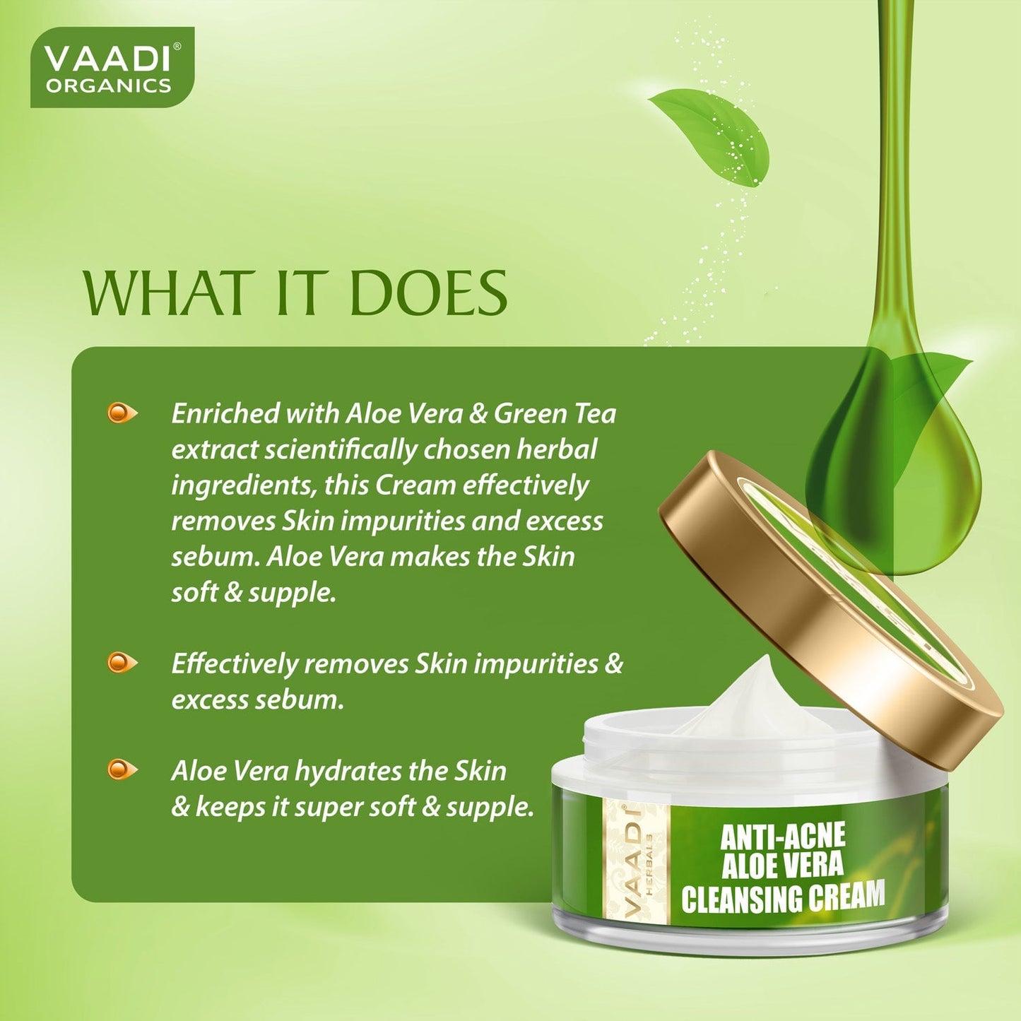 Anti Acne Organic Aloe Vera Cleansing Cream - Removes Skin Impurities (50 gms/ 2 oz)