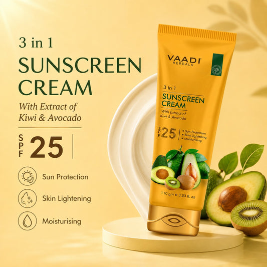 Sunscreen Cream SPF 25 with Kiwi & Avocado Extract - Protects & Nourishes Skin - Enhances Complexion (110 gms / 4 oz)