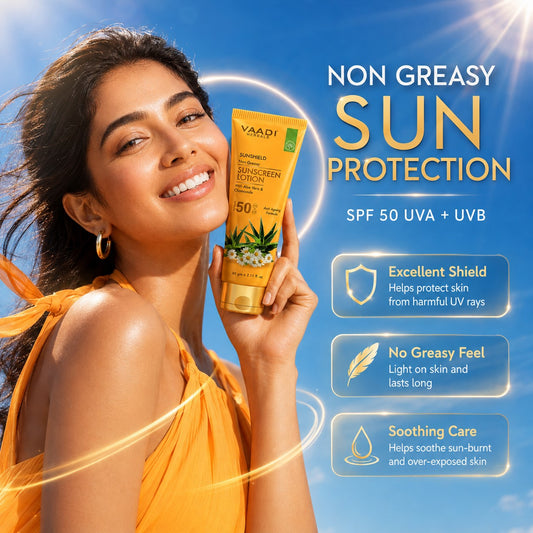 Sunscreen Lotion SPF 50 with Aloe Vera & Chamomile - Non Greasy - Long Lasting - Soothes Burnt Skin (110 ml/ 4 fl oz)