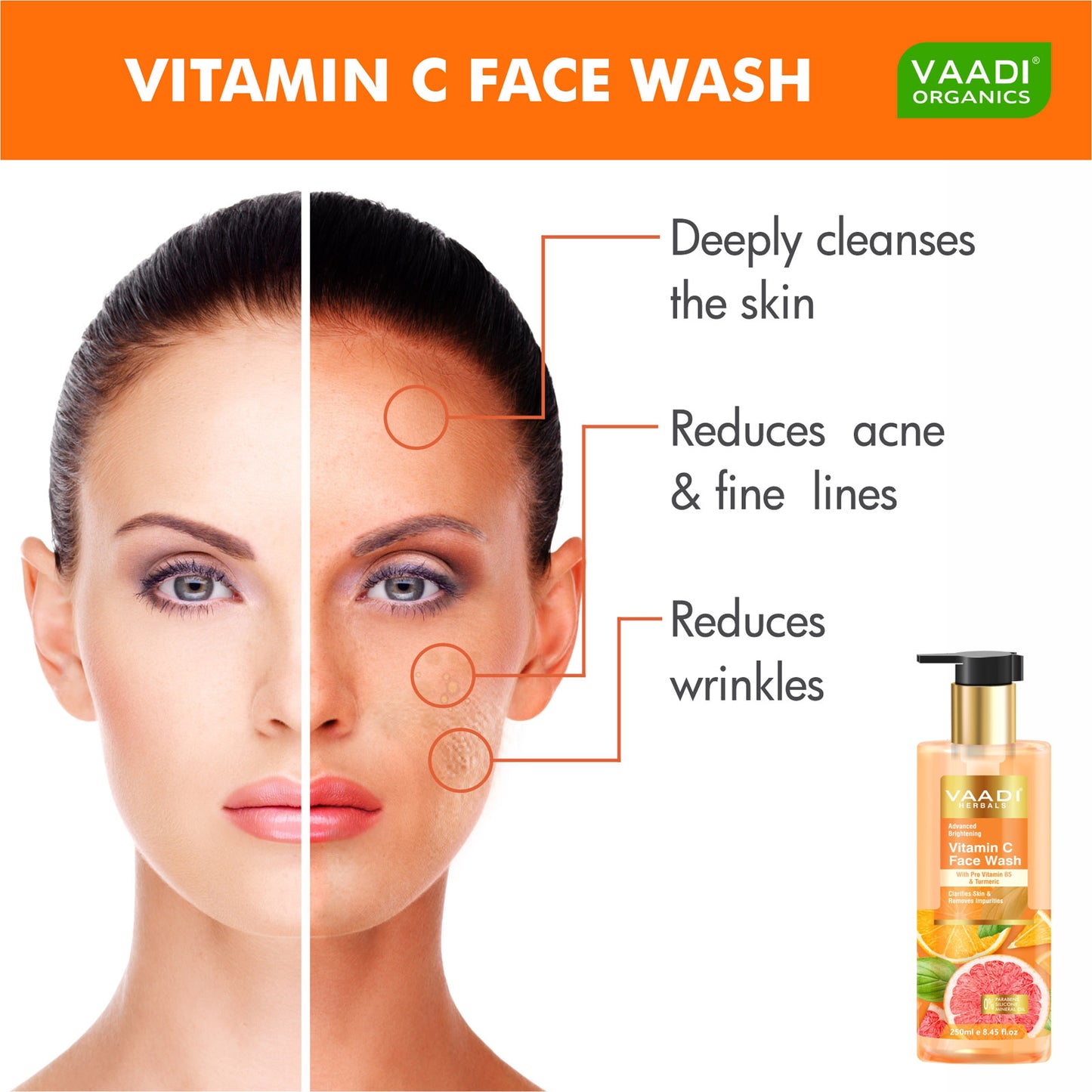 Vitamin C Organic Face Wash with Vitamin C Toner -Skin Damage Control (2 x 250 ml / 8.5 fl oz )