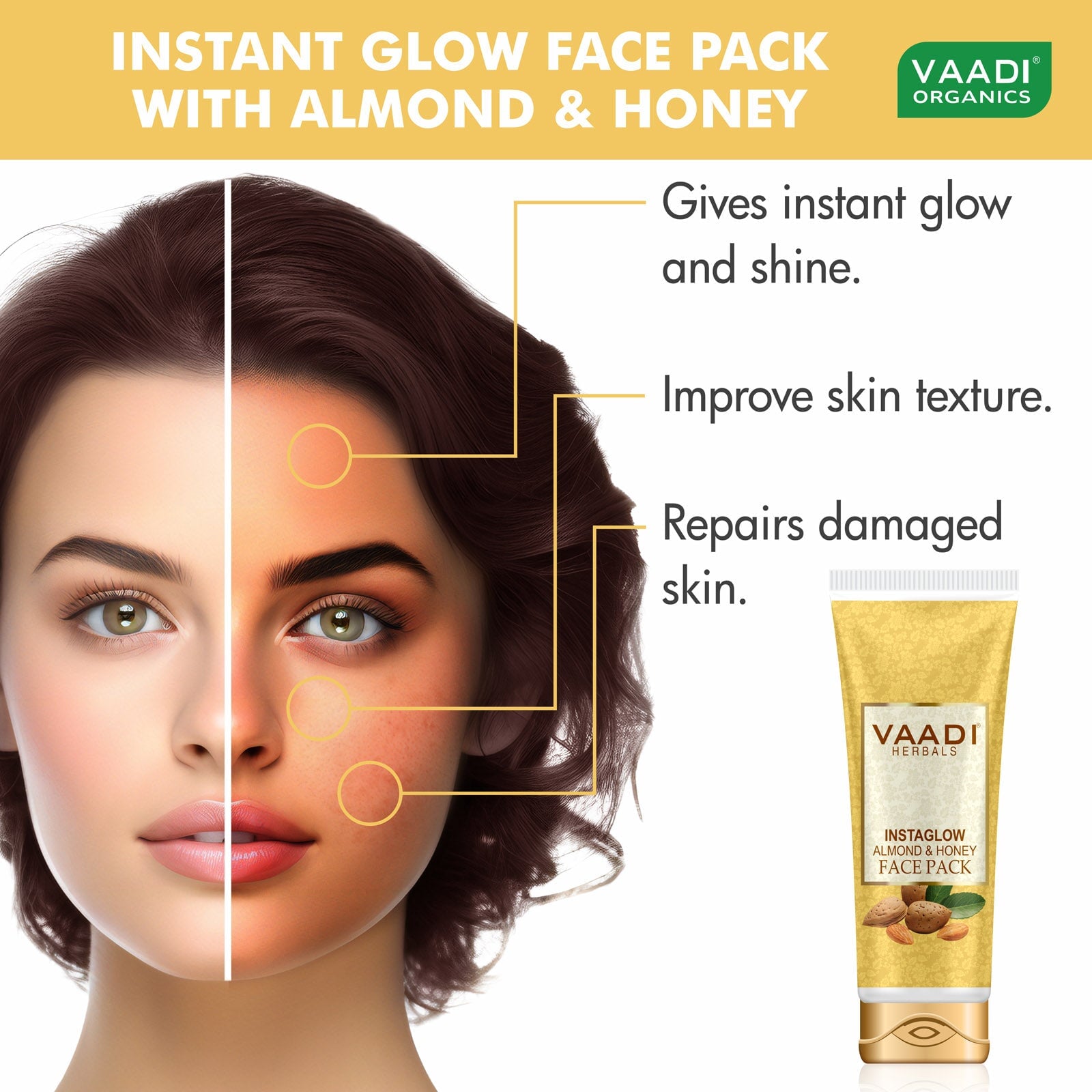 InstaGlow Face Pack with Almond & Honey - Reduces Pigmentation - Gives Instant Glow (2 x 120 gms/ 4.3 oz)