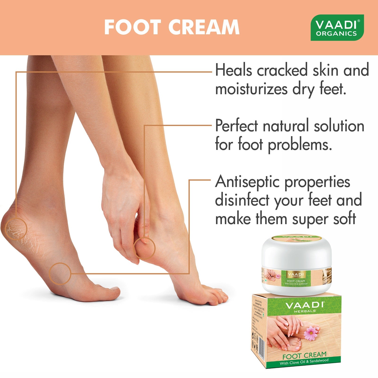 Foot Cream with Clove Sandalwood Oil Softens Dry Cracked