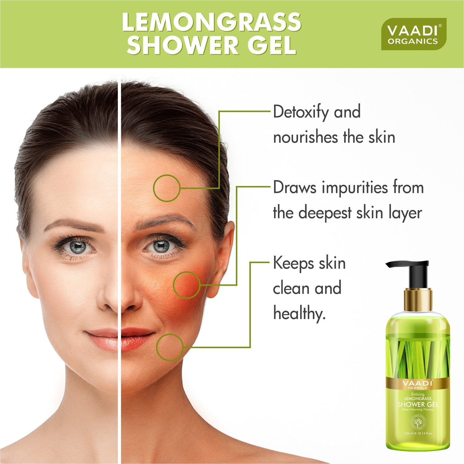 Enticing Organic Lemongrass Shower Gel - Deep Nourishing - Anti Bacterial (300 ml / 10.2 fl oz)