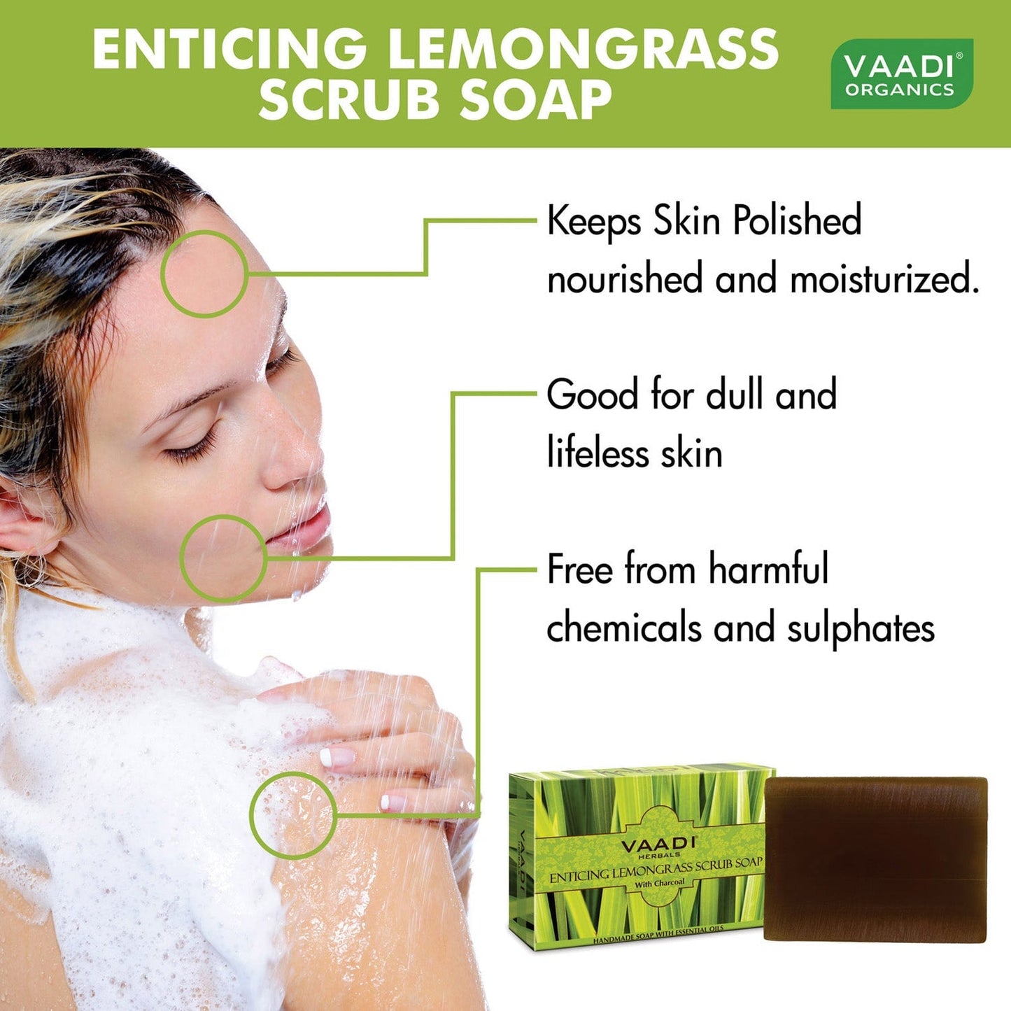 Enticing Organic Lemongrass Soap with Charcoal - Exfoliates & Polishes Skin (12 x 75 gms / 2.7 oz)