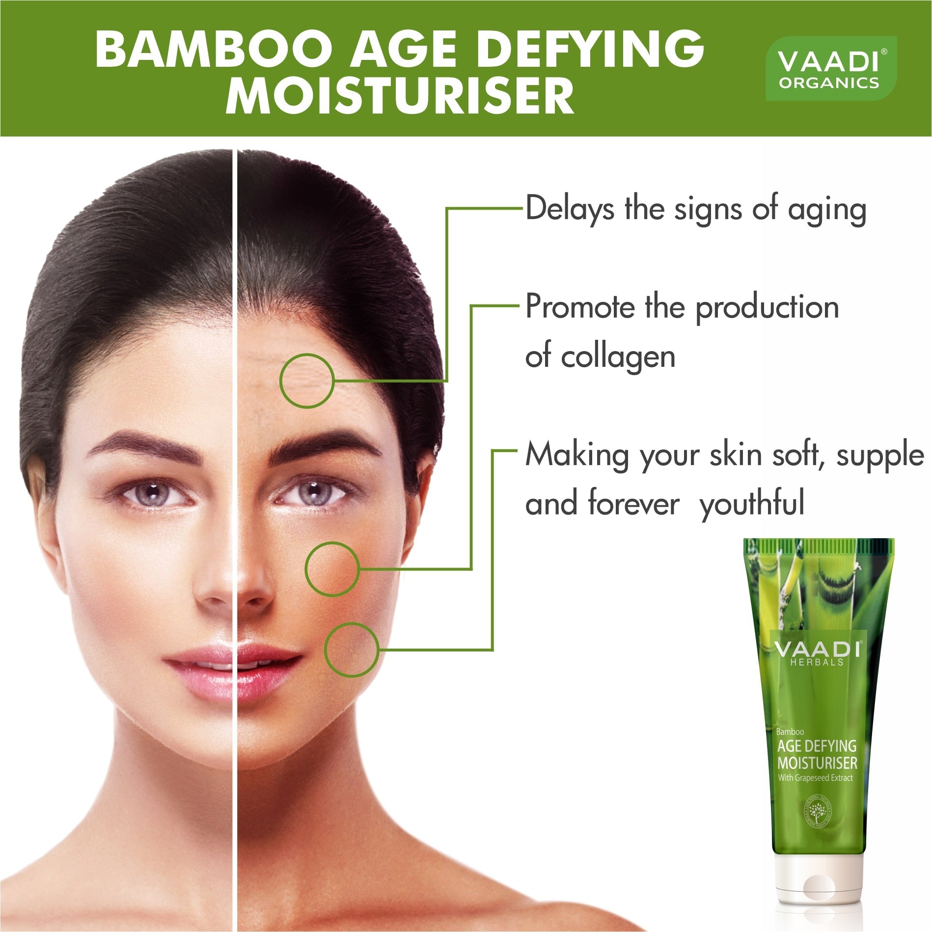 Organic Bamboo Age Defying Moisturiser with Grapeseed Extract - Anti Oxidant (4 x 60 ml/ 2.1 fl oz)