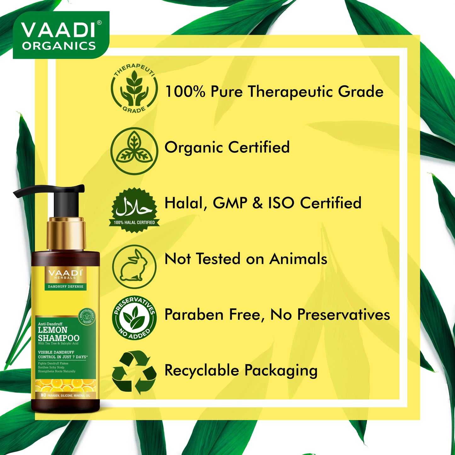 Dandruff Defense Organic Lemon Shampoo with Tea Tree Extract (110 m/ 4 fl oz)