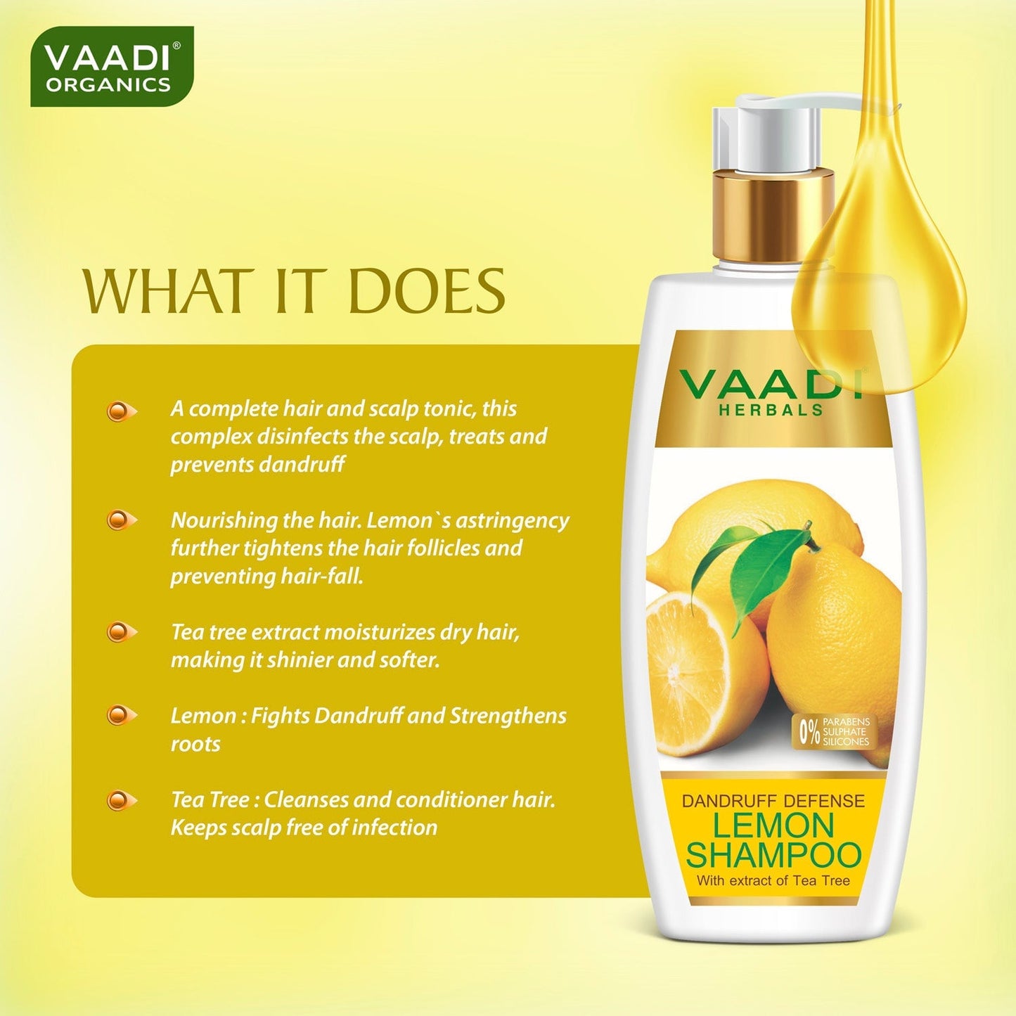 Dandruff Defense Organic Lemon Shampoo with Tea Tree Extract (3 x 350 ml/ 12 fl oz)