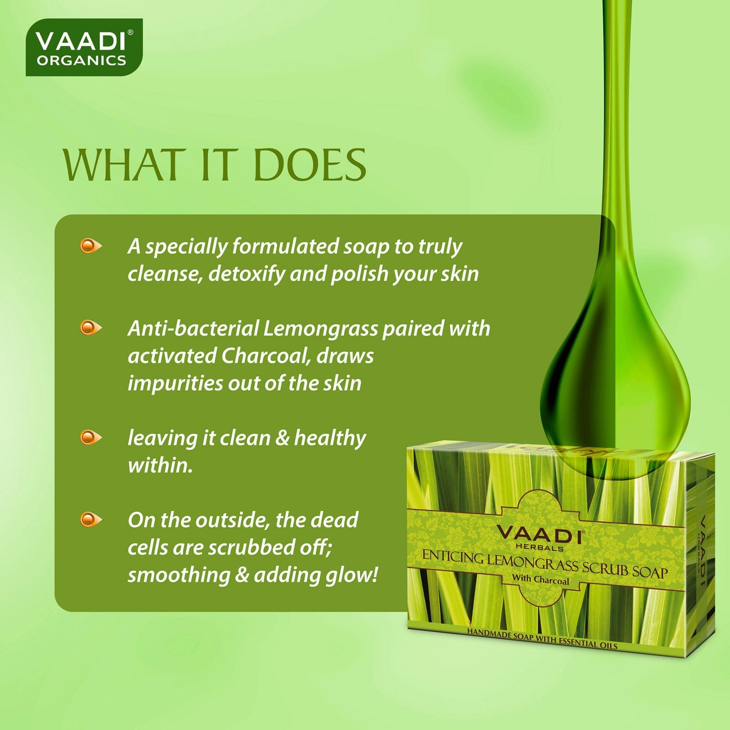 Enticing Organic Lemongrass Soap with Charcoal - Exfoliates & Polishes Skin (12 x 75 gms / 2.7 oz)