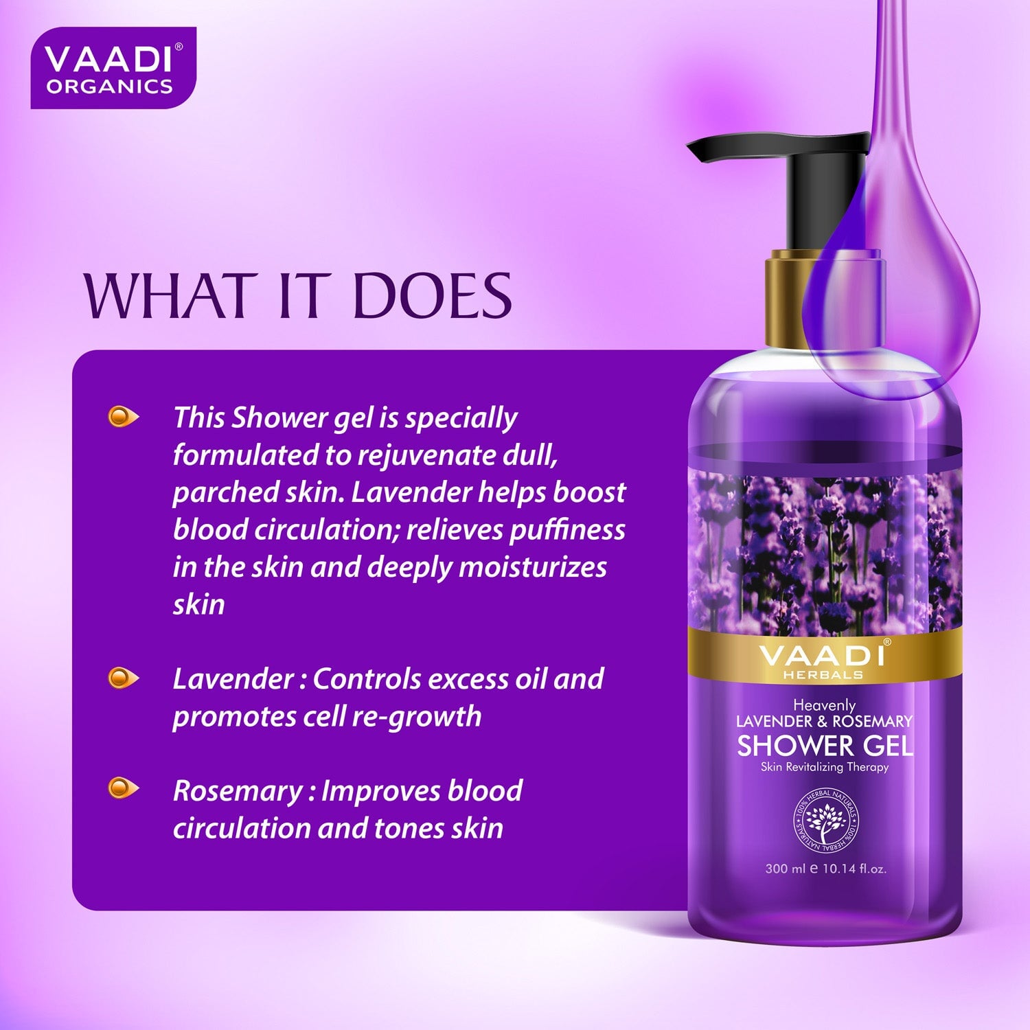 Heavenly Organic Lavender & Rosemary Shower Gel - Skin Rejuvenating Therapy (300 ml / 10.2 fl oz)