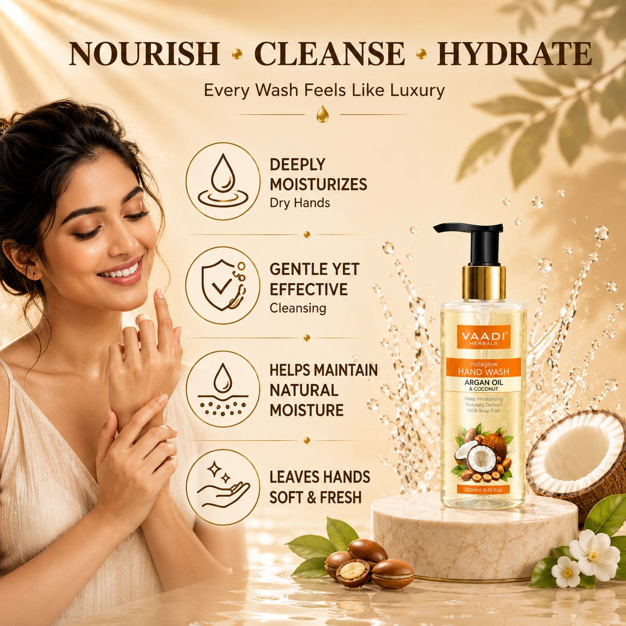 Instaglow Argan Oil & Coconut Hand Wash (250 ml / 8.45 fl oz)