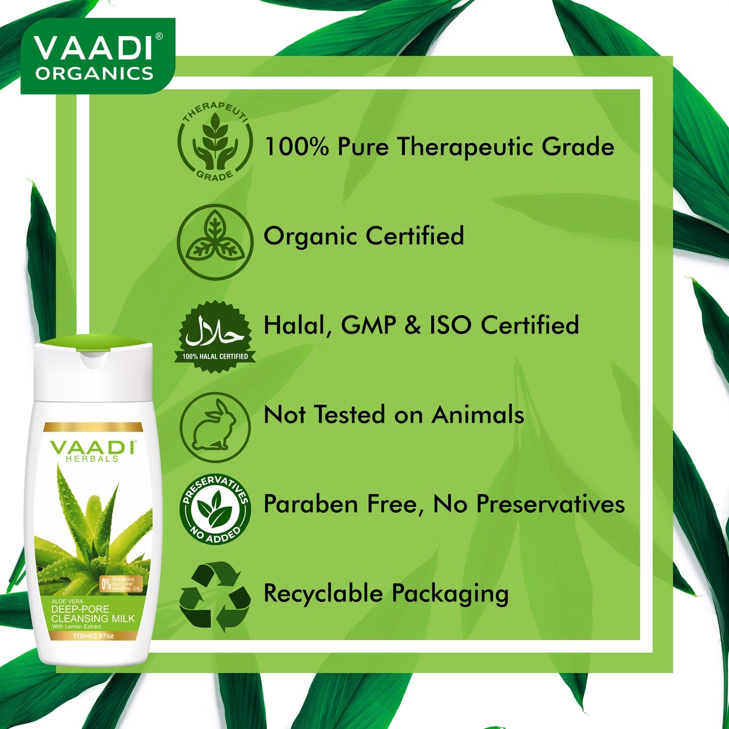 Organic Aloe Vera Deep Pore Cleansing Milk with Lemon Extract - Cleanses Skin (3 x 110 ml/ 4 fl oz)