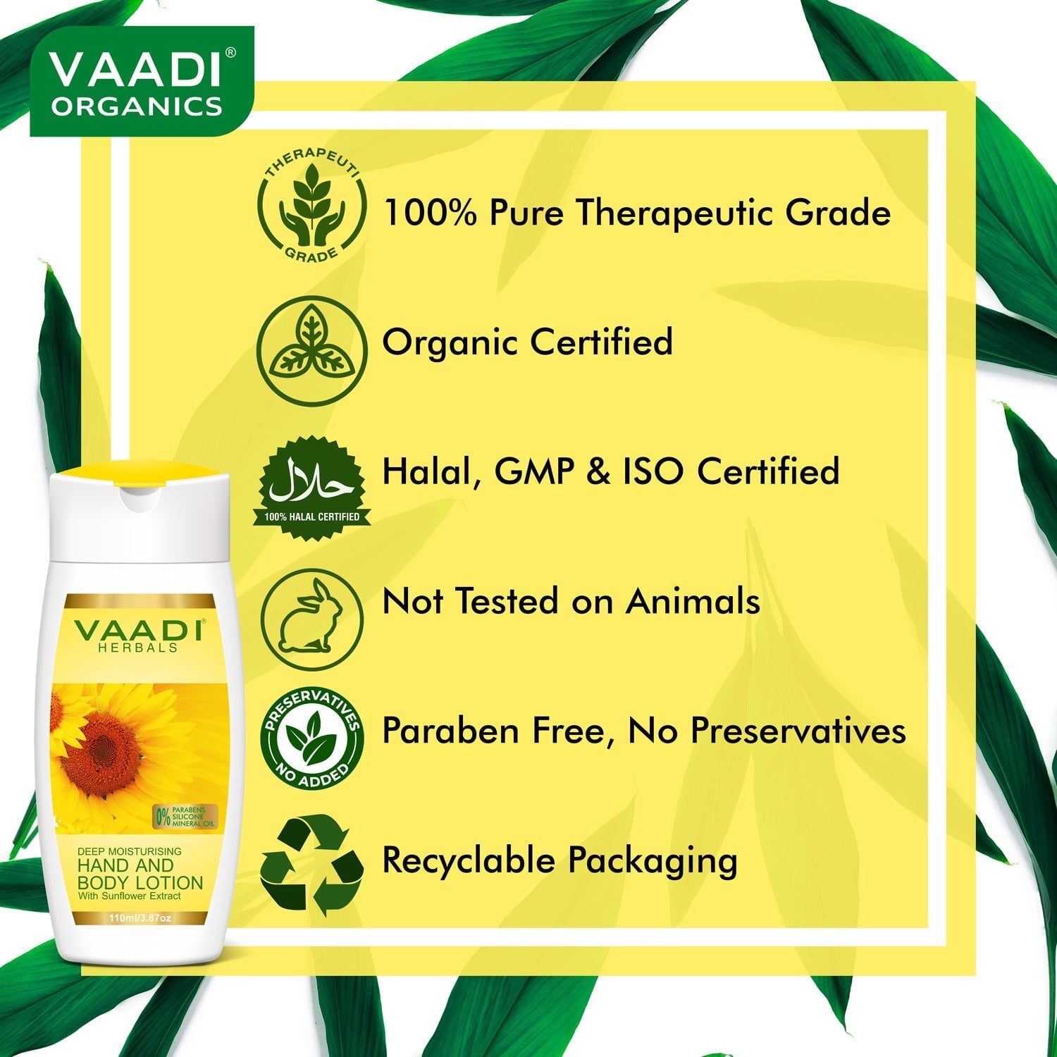 Hand & Body Lotion with Sunflower Extract - Enhances Water Retention in Skin - Keeps Skin Soft (3 x 110 ml/4 fl oz)