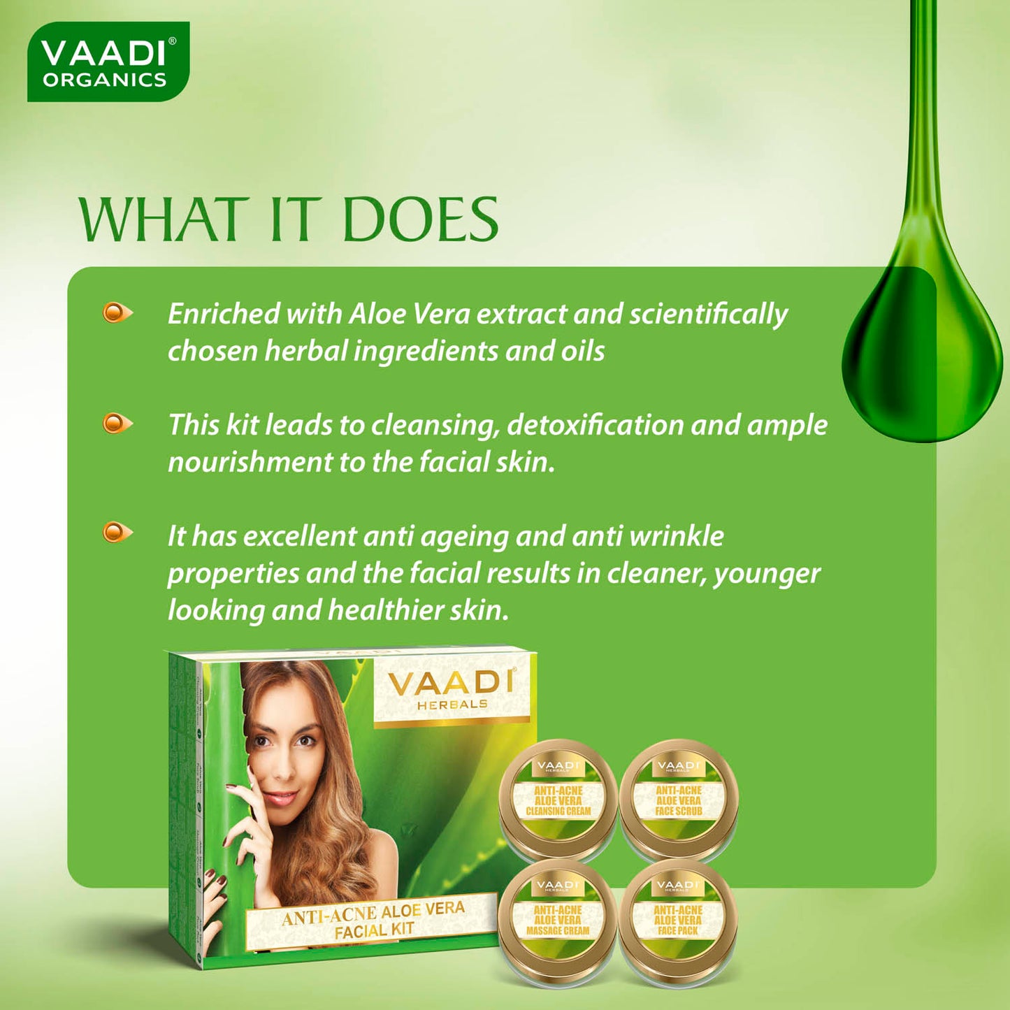 Anti Acne Organic Aloe Vera Facial Kit - Clears Skin Deep Impurities - Protects & Hydrates Skin (110 gms/2.5 oz)