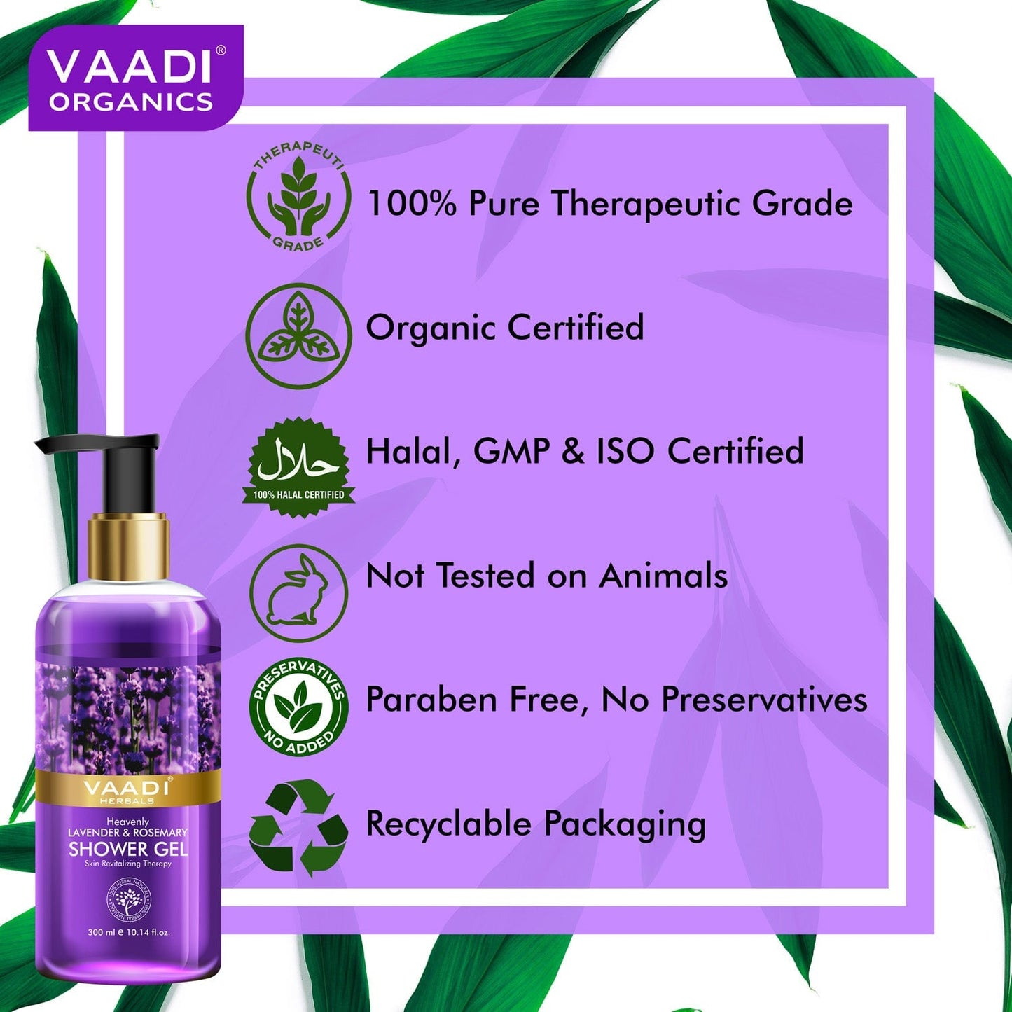 Heavenly Organic Lavender & Rosemary Shower Gel - Skin Rejuvenating Therapy (300 ml / 10.2 fl oz)