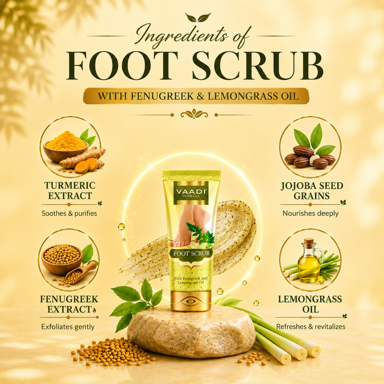 Organic Foot Scrub with Fenugreek & Lemongrass Oil - Therapeutic Exfoliates (110 gms / 4 oz)