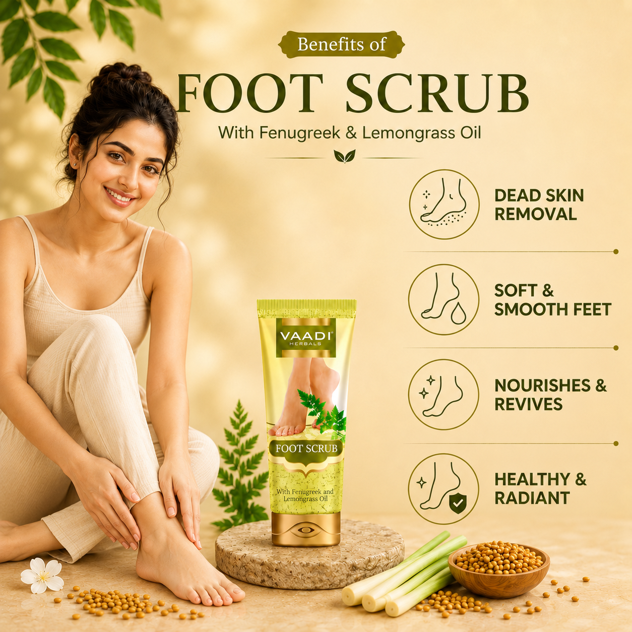 Organic Foot Scrub with Fenugreek & Lemongrass Oil - Therapeutic Exfoliates (110 gms / 4 oz)