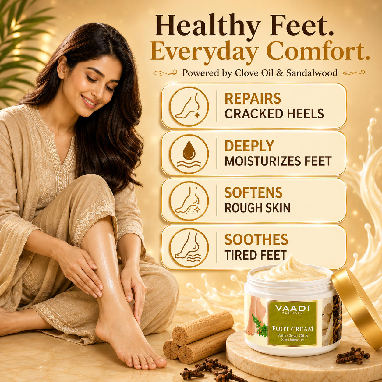 Foot Cream with Clove & Sandalwood Oil - Softens Dry & Cracked Feet (500 gms / 17.63 oz)