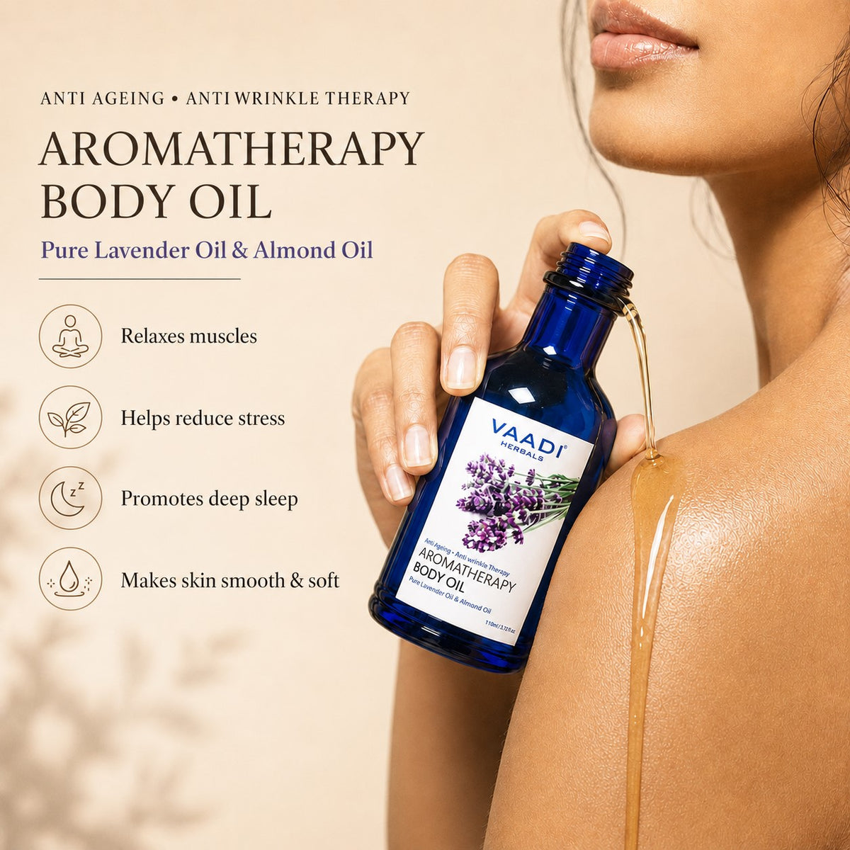Lavender Body Oil with Almond Extract - Aromatherapy - Anti Ageing (110ml /3.87 fl oz)