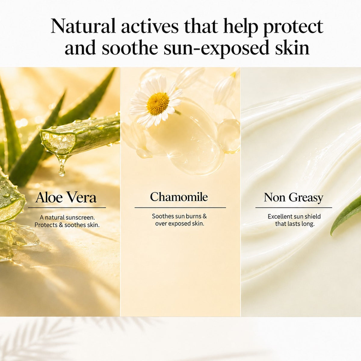 Sunscreen Lotion SPF 50 with Aloe Vera & Chamomile - Non Greasy - Long Lasting - Soothes Burnt Skin (110 ml/ 4 fl oz)