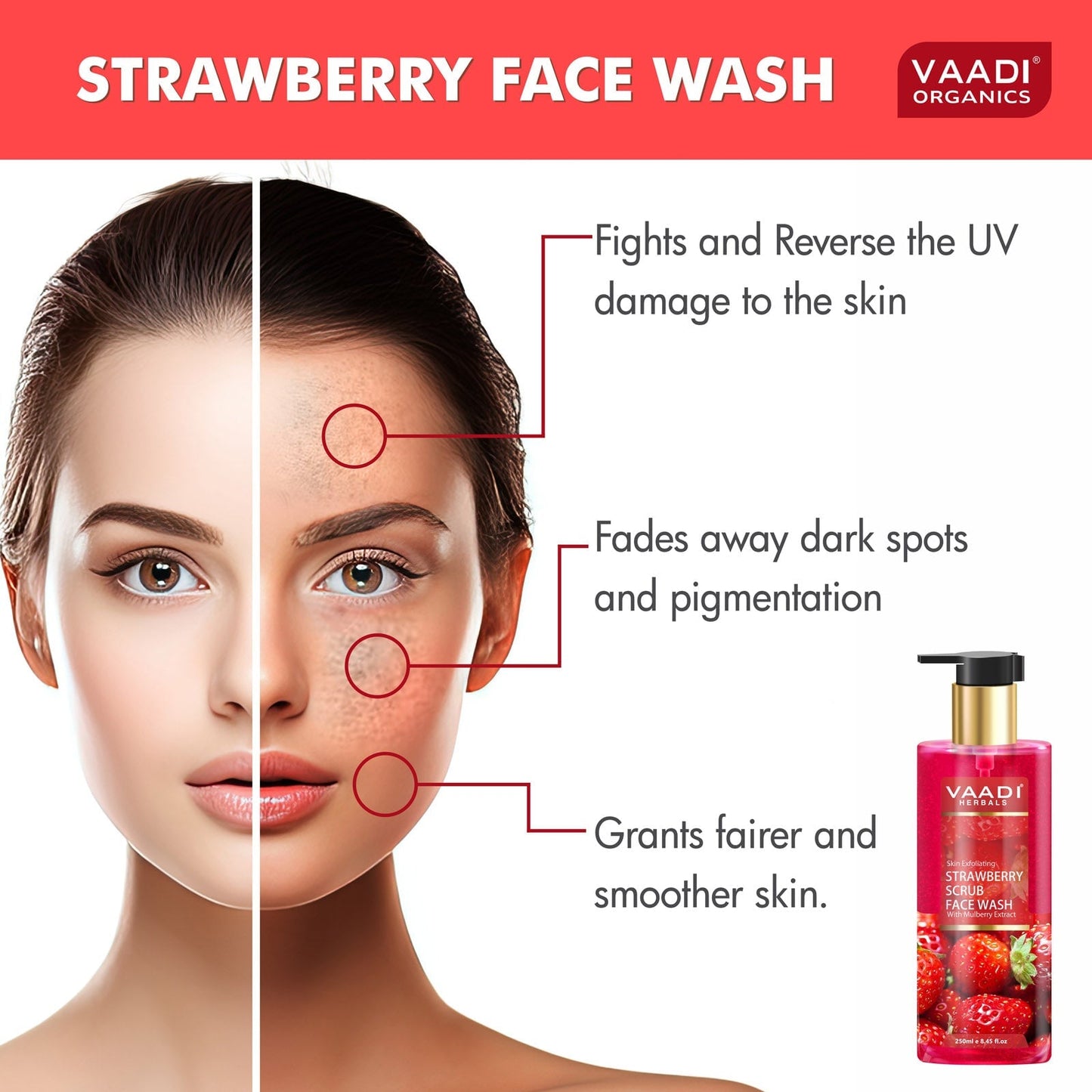 Skin Exfoliating Organic Strawberry Scrub Face Wash with Mulberry Extract (250ml/ 8.45 fl oz)