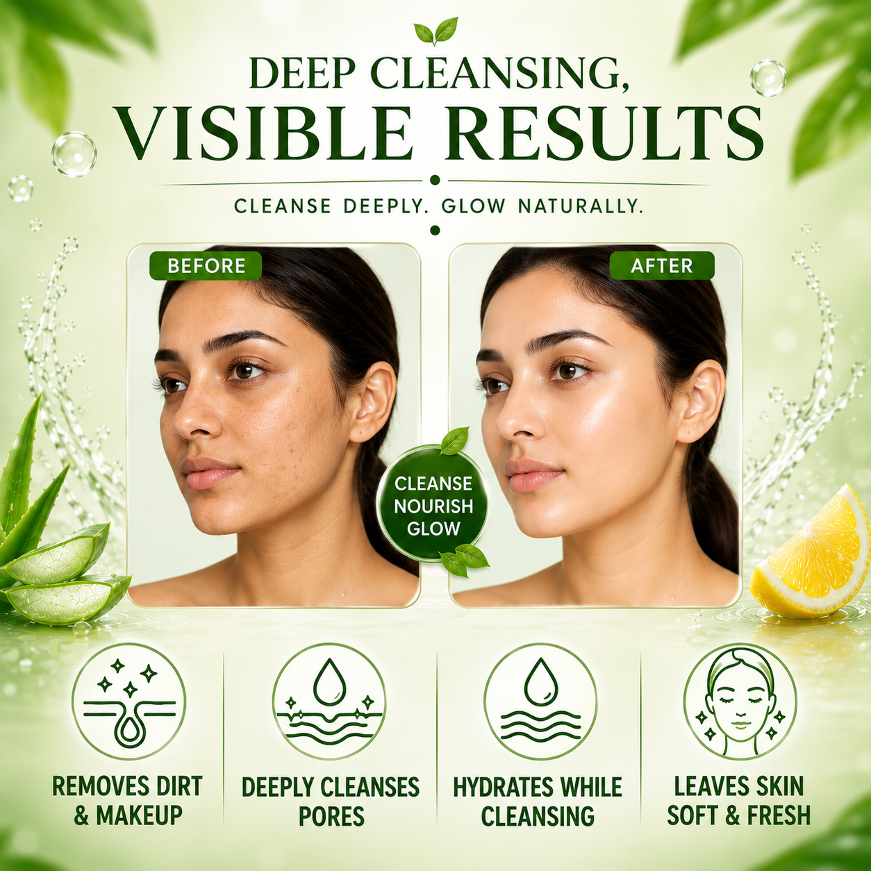 Aloe Vera Deep Pore Cleansing Milk with Lemon Extract - Softens Skin (350 ml/ 12 fl oz)