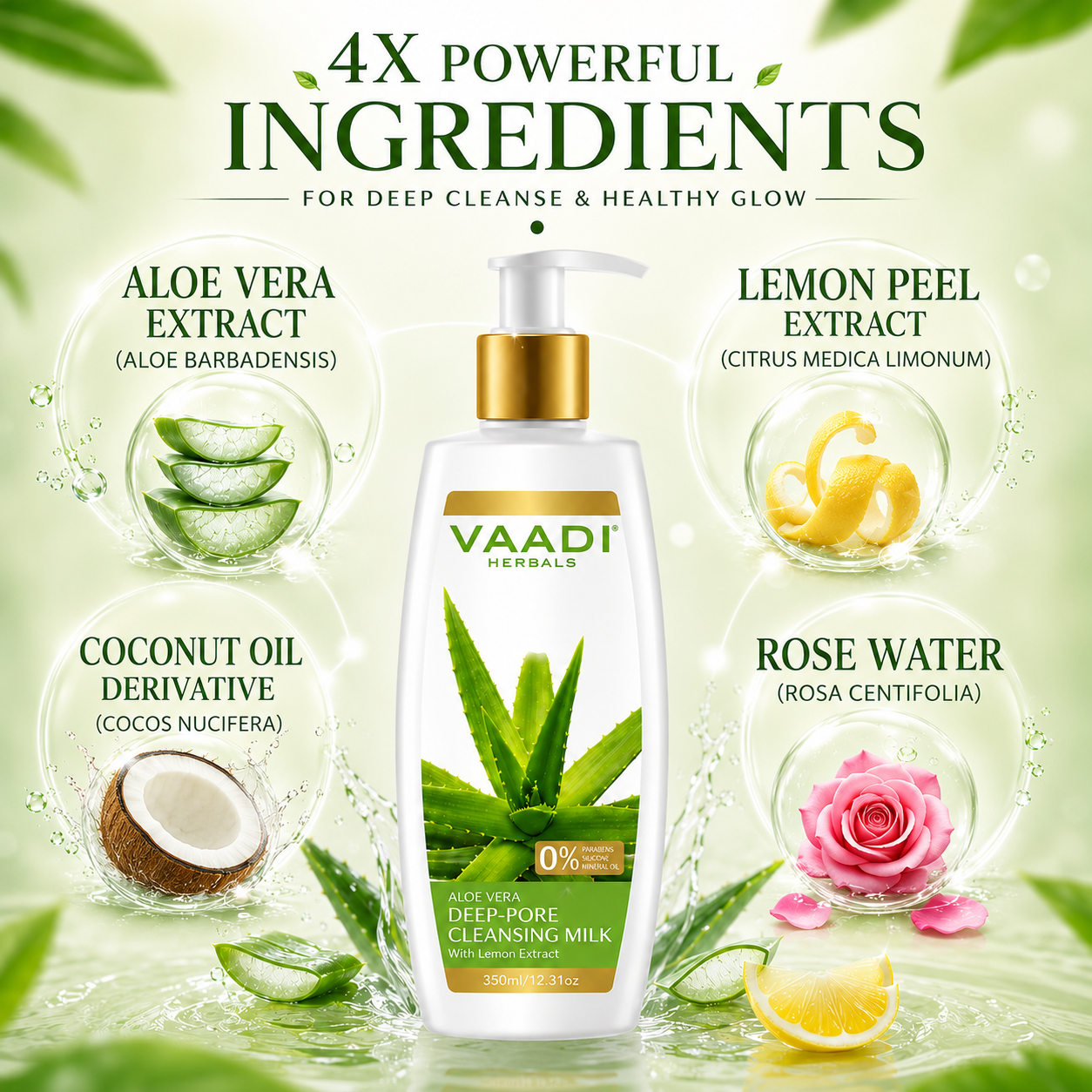 Aloe Vera Deep Pore Cleansing Milk with Lemon Extract - Softens Skin (350 ml/ 12 fl oz)