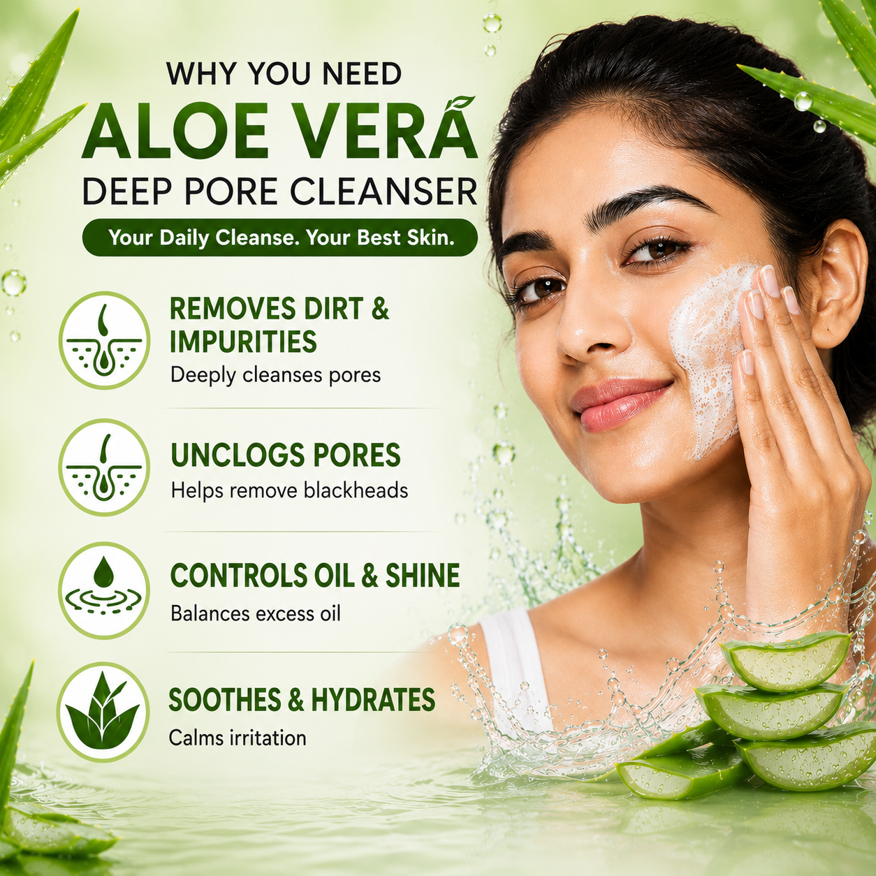 Aloe Vera Deep Pore Cleansing Milk with Lemon Extract - Softens Skin (350 ml/ 12 fl oz)