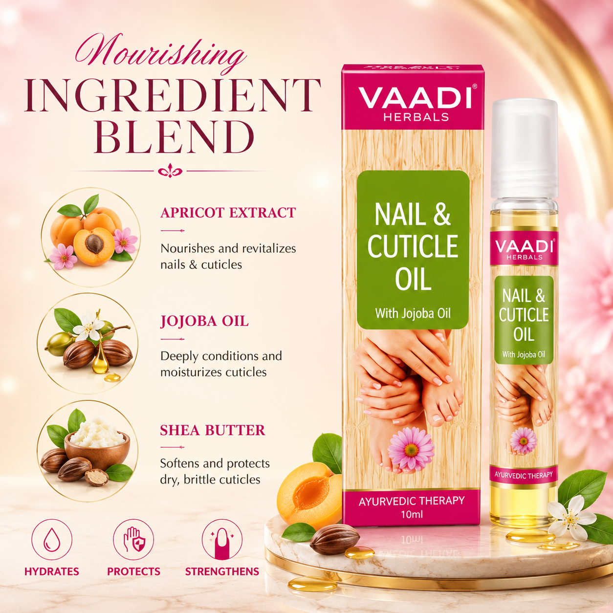 Nail & Cuticle Oil with Jojoba Oil - Heals Redness & Pain - Strengthens Thin & Brittle Nails (3 x 10 ml/ 0.4 fl oz)