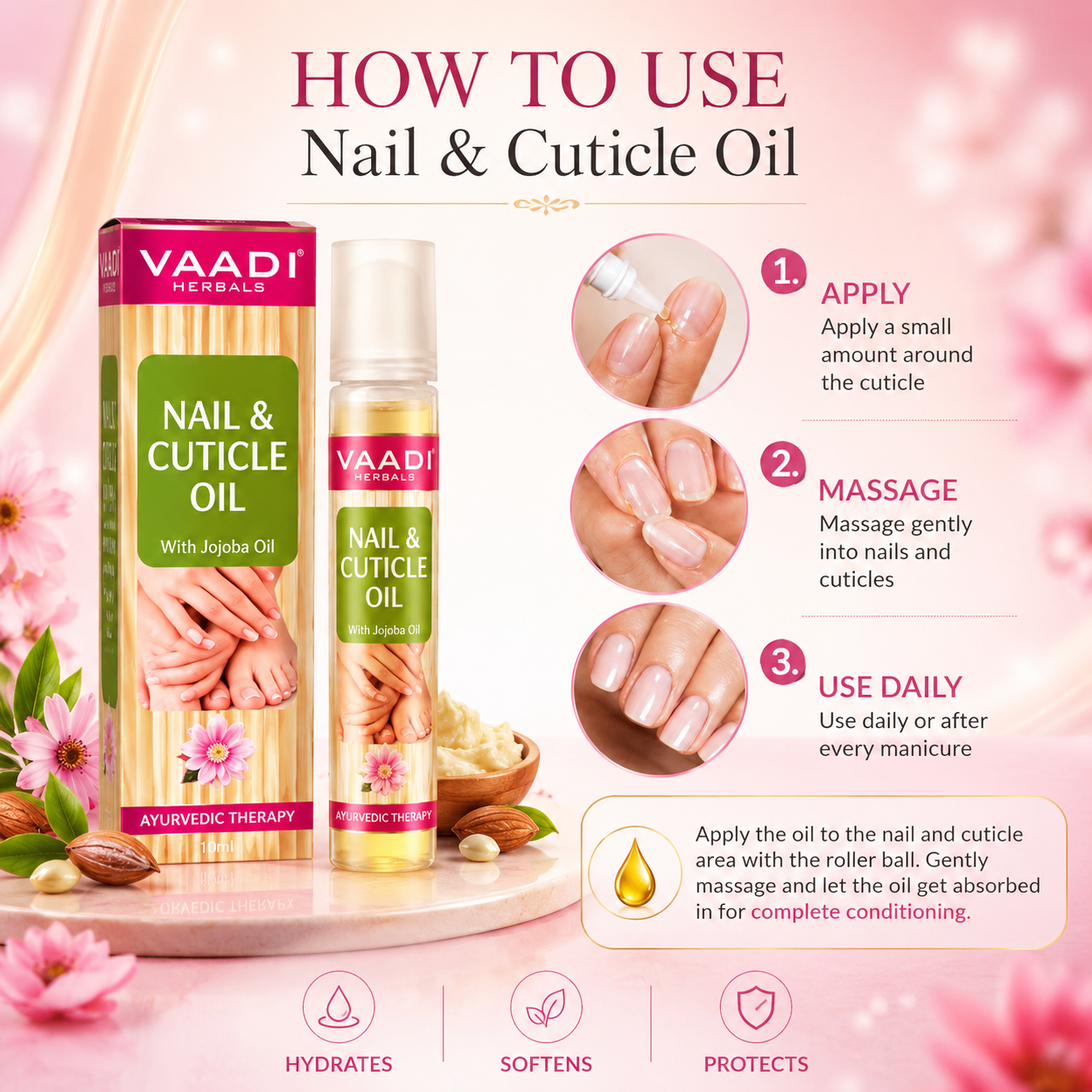 Nail & Cuticle Oil with Jojoba Oil - Heals Redness & Pain - Strengthens Thin & Brittle Nails (3 x 10 ml/ 0.4 fl oz)
