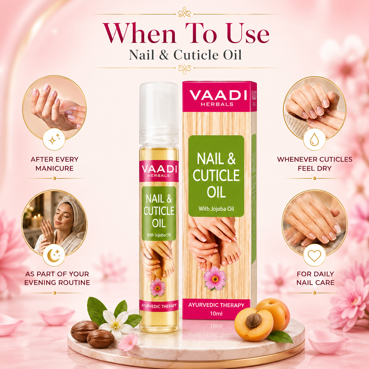 Nail & Cuticle Oil with Jojoba Oil - Heals Redness & Pain - Strengthens Thin & Brittle Nails (3 x 10 ml/ 0.4 fl oz)