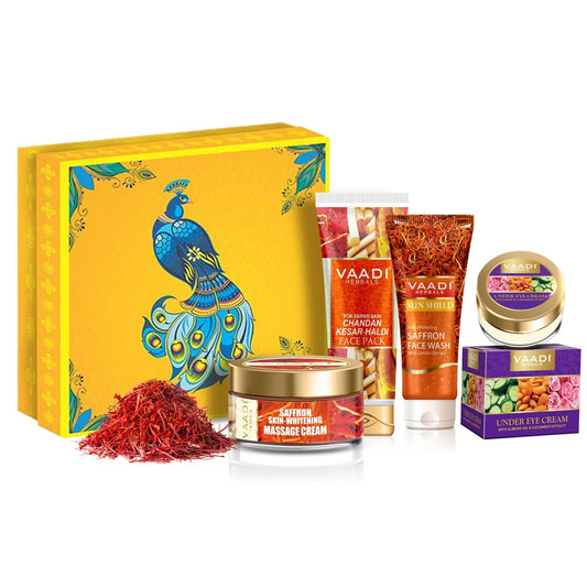Elegant Organic Beauty Gift Set with the Saffron range for glowing and beautiful skin