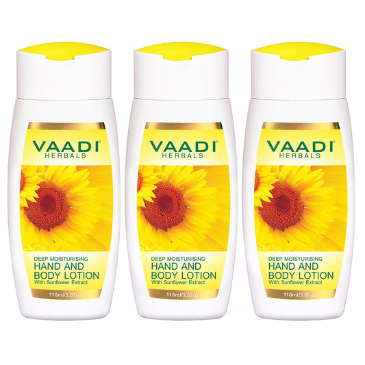 Organic Hand & Body Lotion with Sunflower Extract - Enhances Water Retention in Skin - Keeps Skin Soft (3 x 110 ml/4 fl oz)