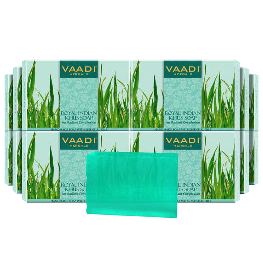 Royal India Organic Khus (Vetiver) Soap with Olive & Soyabean Oil (12 x 75 gms / 2.7 oz)