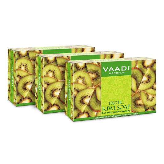 Exotic Organic Kiwi Soap with Green Apple Extract - Gently Clears Skin (3 x 75 gms / 2.7 oz)