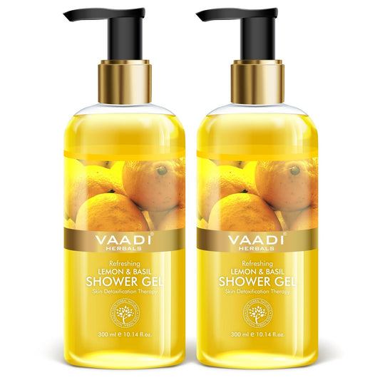 Refreshing Organic Lemon & Basil Shower Gel - Skin Detoxifying (2 x 300 ml / 10.2 fl oz)