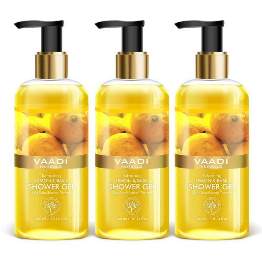 Refreshing Organic Lemon & Basil Shower Gel - Skin Detoxifying (3 x 300 ml / 10.2 fl oz)