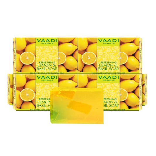 Refreshing Organic Lemon & Basil Soap - Tones & Brightens Skin (6 x 75 gms / 2.7 oz)