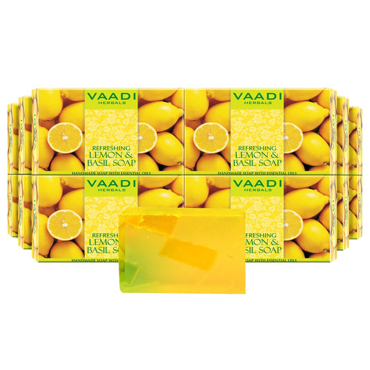 Refreshing Organic Lemon & Basil Soap - Tones & Brightens Skin (12 x 75 gms / 2.7 oz)