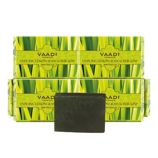 Enticing Organic Lemongrass Soap with Charcoal - Exfoliates & Polishes Skin (6 x 75 gms / 2.7 oz)