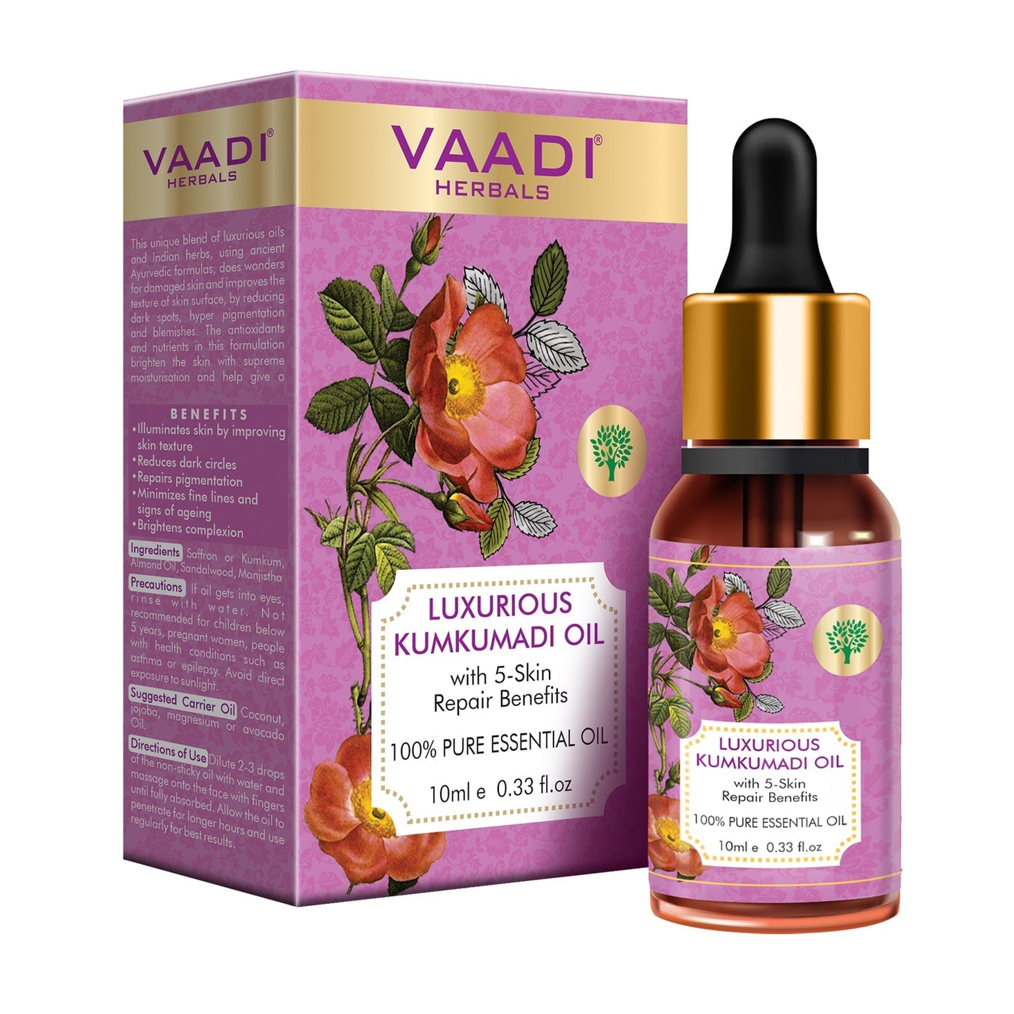 Organic Luxurious Kumkumadi Oil (Pure Mix of Saffron, Sandalwood, Manjistha & Almond Oil) - Brightens Complexion (10 ml/ 0.33 oz)