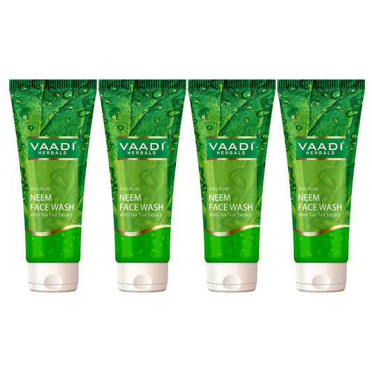 Anti Acne Anti Bacterial Organic Neem Face Wash with Tea Tree Extract - Controls Acne ( 4 x 60 ml/2.1 fl oz)