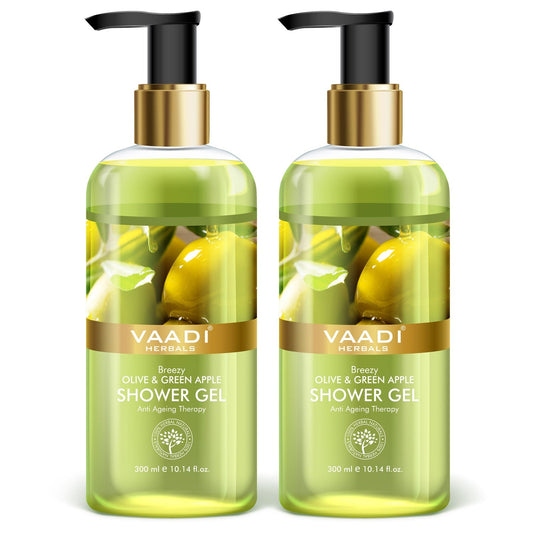 Breezy Organic Olive & Green Apple Shower Gel - Skin Revitalizing Therapy (2 x 300 ml/10.2 fl oz)