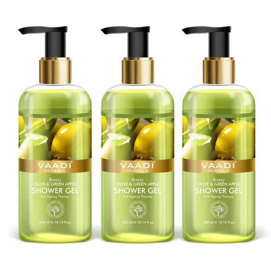 Breezy Organic Olive & Green Apple Shower Gel - Skin Revitalizing Therapy (3 x 300 ml / 10.2 fl oz)