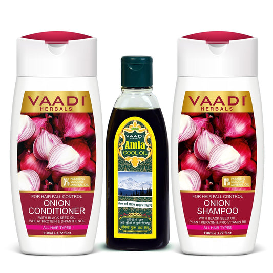 Anti Hair Fall Complete Pack - Onion Shampoo (110 ml), Onion Conditioner (110 ml) & Amla Hair Oil (100 ml)