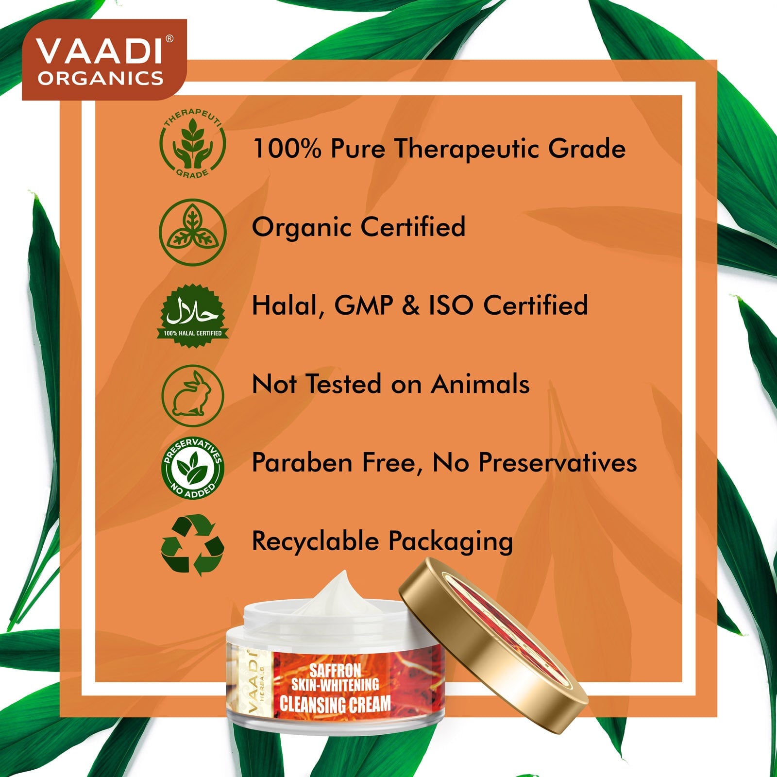 Skin Brightening Organic Saffron Cleansing Cream with Basil Oil & Shea Butter (50 gms/2 oz)