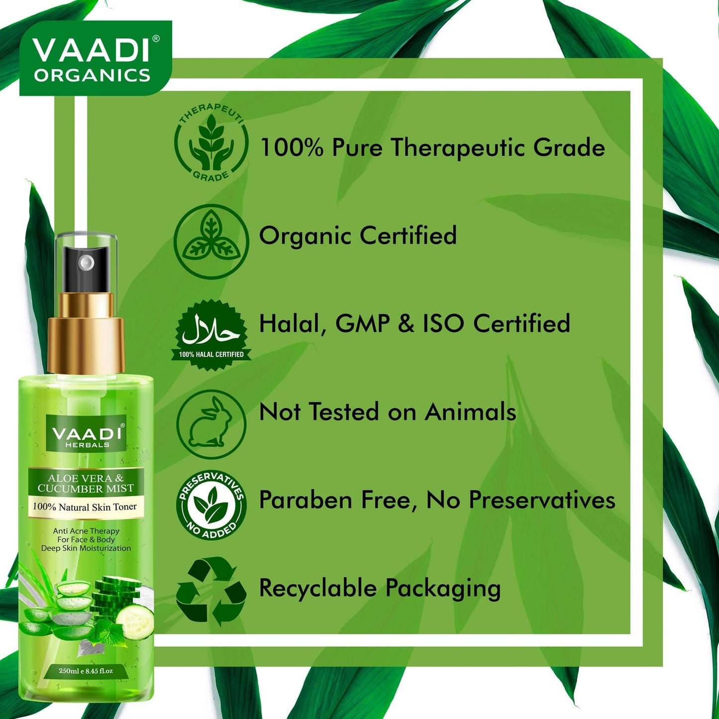 Pack of 2 Skin Toners - Lavender Water and Aloe Vera & Cucumber Mist - 100% Natural & Pure (2 x 250 ml / 8.5 fl oz)