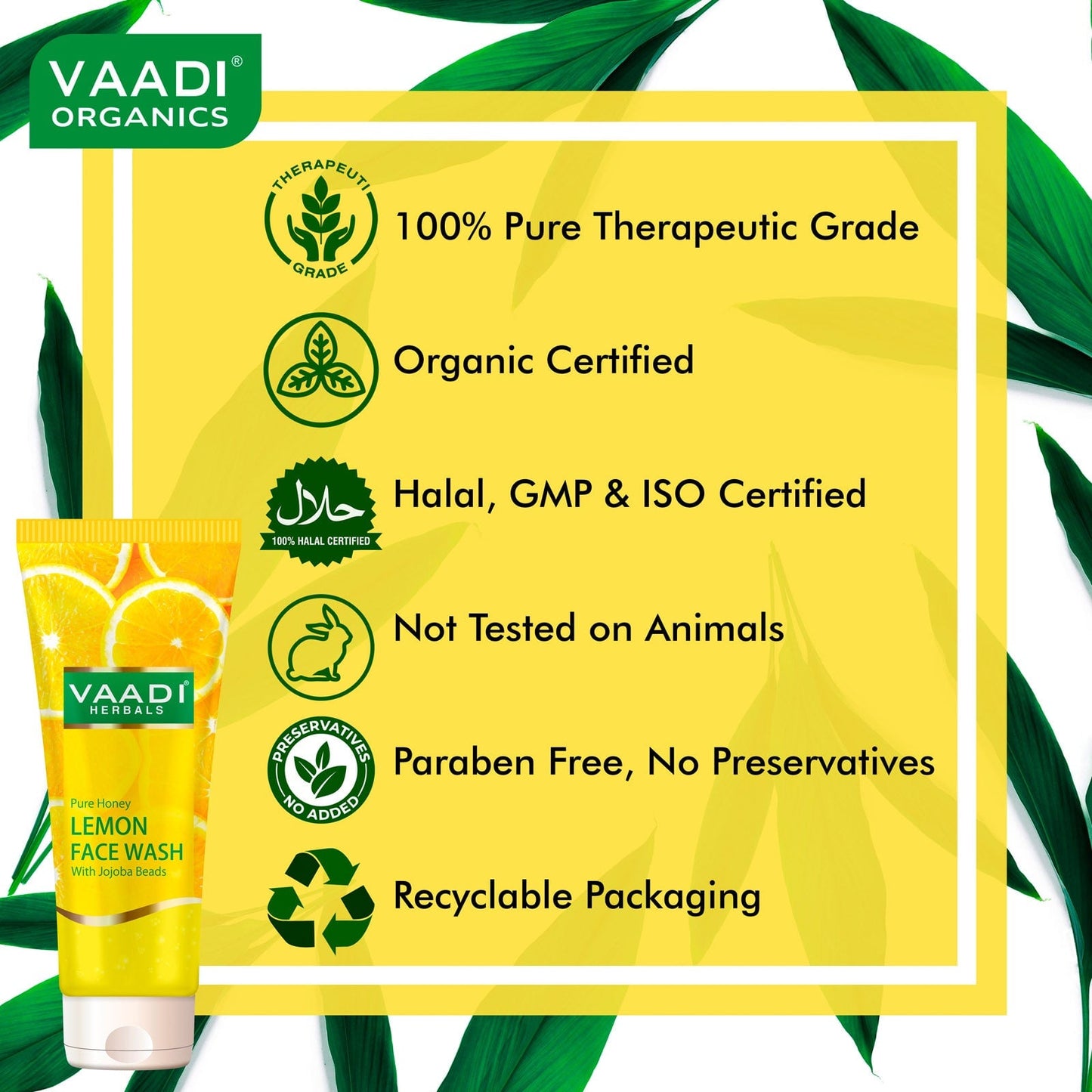 Skin Hydrating Organic Lemon Face Wash - Jojoba Beads - Removes Excess Oil (4 x 60 ml / 2.1 fl oz)