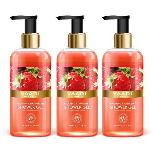 Blushing Organic Strawberry Shower Gel - Skin Firming Therapy (3 x 300 ml / 10.2 fl oz)